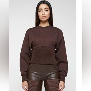 Maniere De Voir Dark Brown Cropped Sweatshirt